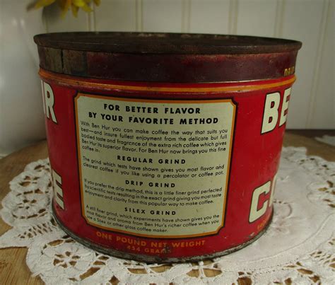 Vintage Ben Hur Coffee Storage Tin Coffee Tin With Lid Etsy