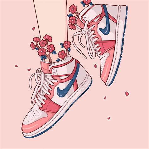 Sneakers With Flowers Aesthetic Pink Digital Art Sneaker Posters Sneaker Art Cartoon