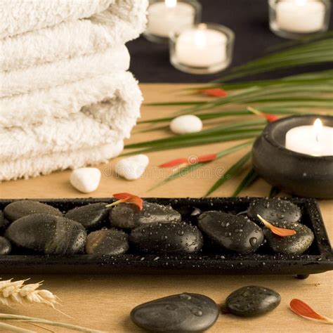 Black Polished Massage Stones Cairn In Rustic Spa Stock Image Image Of Pile Smooth 37721705