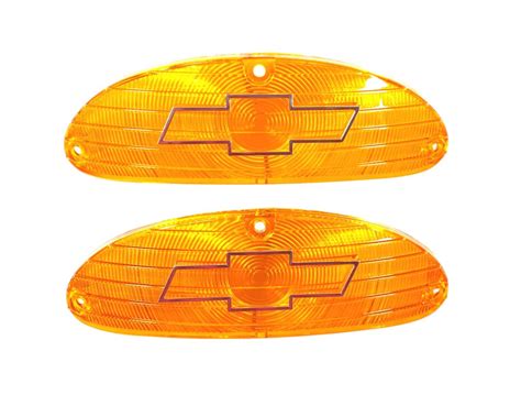 1955 Chevy Amber Parklight Lenses With Bowtie And Chrome Tri