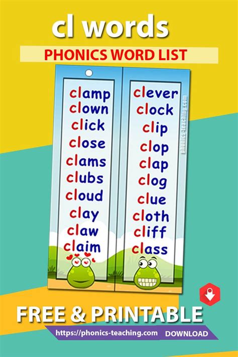 Cl Phonics Cards FREE Phonics Activity Printable Word List A Great Bookmark Which Makes