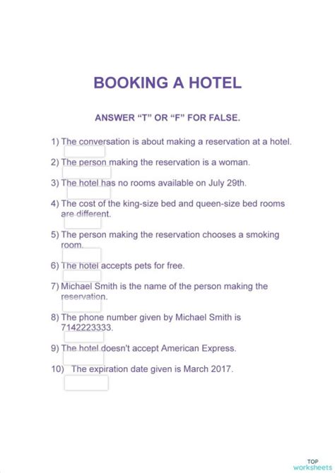 Booking A Hotel Interactive Worksheet Topworksheets