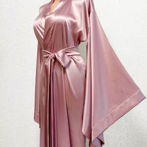 Mulberry Silk Kimono Robe Pink Silk Robe Long Satin Robe Etsy