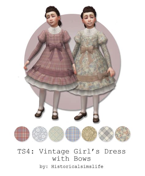 Ts4 Vintage Girls Dress With Bows New Mesh Base Game Compatible Mesh
