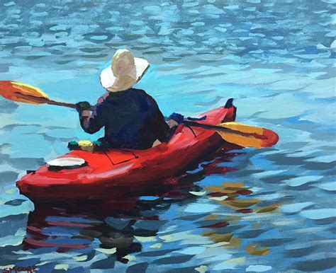 Kayaker By Stephen Moore Acrylic ~ 16 Inches X 20 Inches Kayak Art