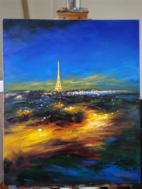 Original Paris Night Scene Eiffel Tower Abstract Oil Painting Etsy