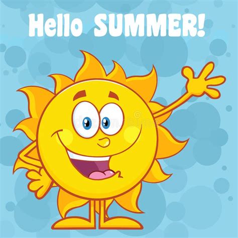 Happy Sun Cartoon Mascot Character Waving For Greeting With Text Hello