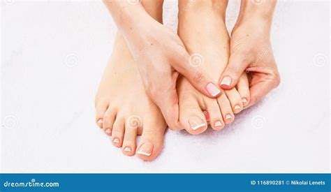 Closeup Photo Of A Beautiful Female Feet With Pedicure Stock Image