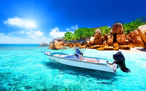 Seychelles Boat Sea Nature Wallpapers Hd Desktop And