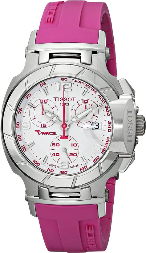 tissot t0482171701701 t race reloj para mujer con esfera blanca y correa de silicona rosa