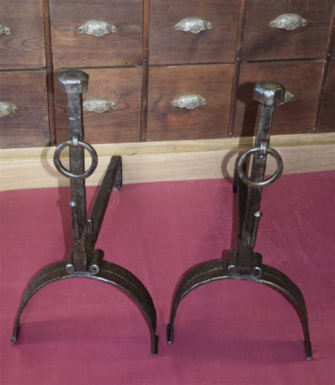 Pair Of Andirons In Wrought Iron Seventeenth Time