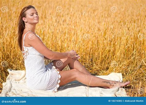 Beautiful Woman Posing In Wheat Field Picnic Royalty Free Stock Photo