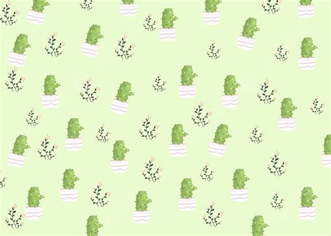 Cartoon Cactus Light Green Seamless Background Desktop Wallpaper