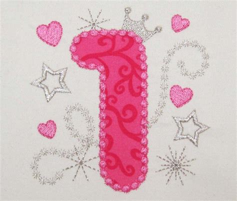 Happy Bithday Number 1 Pink Glamour For Girl Applique Etsy