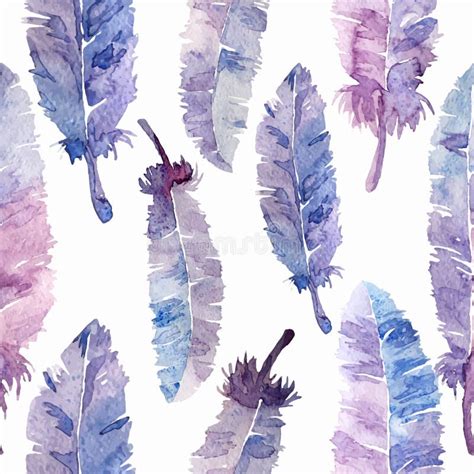 Watercolor Feathers Seamless Pattern Hand Made Element Painting