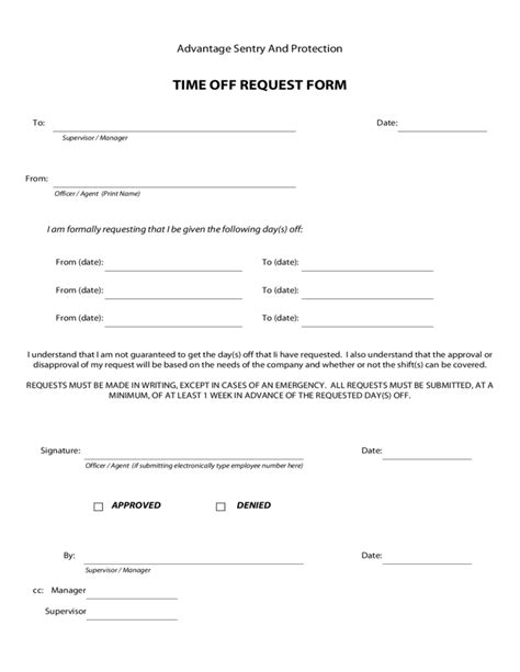 Employee Time Off Request Form Format Free Download