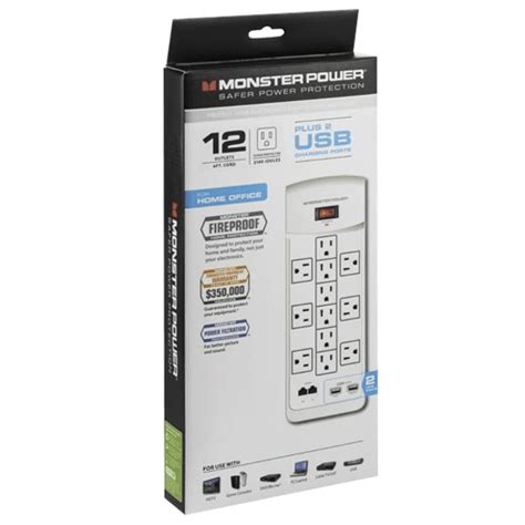Monster 12 Outlet Surge Protector With Usb Ethernet And Coax