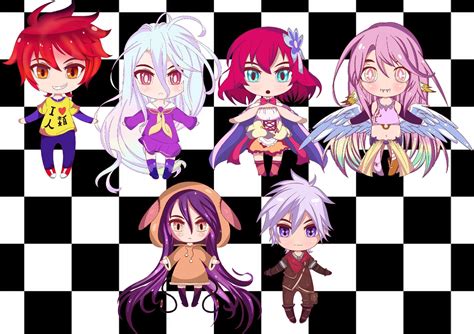 no game no life anime and manga chibi prints sora shiro jibril stephanie riku and shuvi etsy