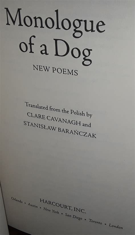 Monologue Of A Dog Translated From The Polish First Edition