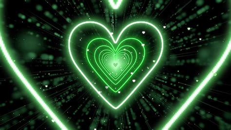 Neon Lights Love Heart Tunnel💚green Heart Background Neon Heart