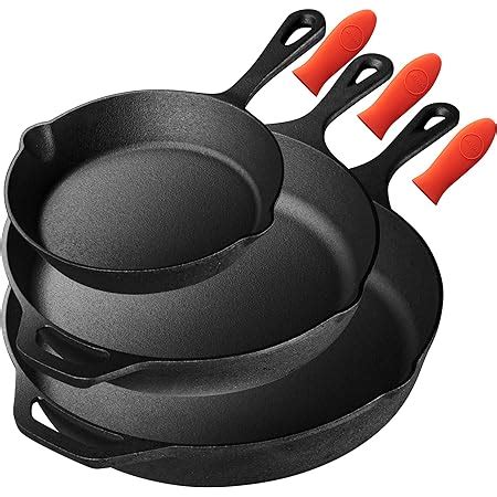 Amazon Com Simple Chef Cast Iron Skillet 3 Piece Set Best Heavy Duty