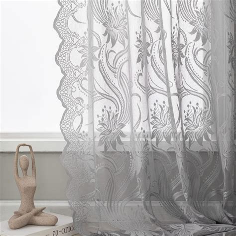 Donutea Grey Lace Curtains 95 Inches Long Rod Pocket
