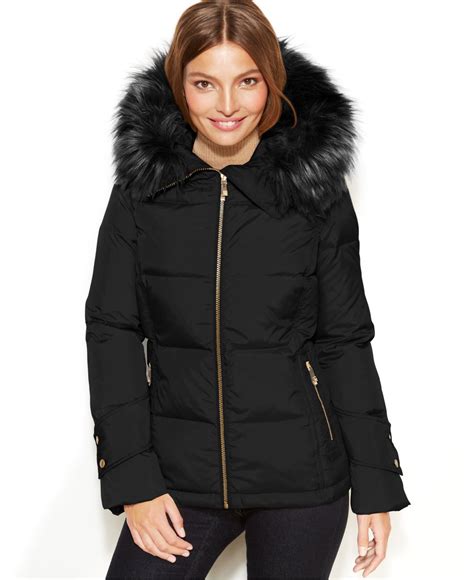 Lyst Calvin Klein Hooded Faux Fur Trim Quilted Puffer Coat In Black