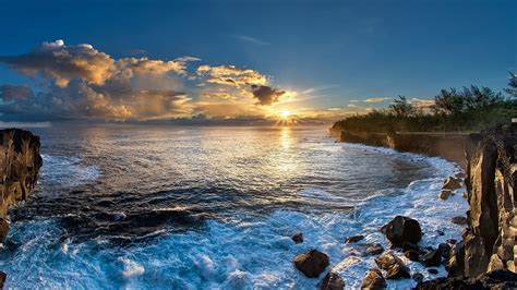 Nature Landscape Beach Sunrise Sea Coast Clouds Sun