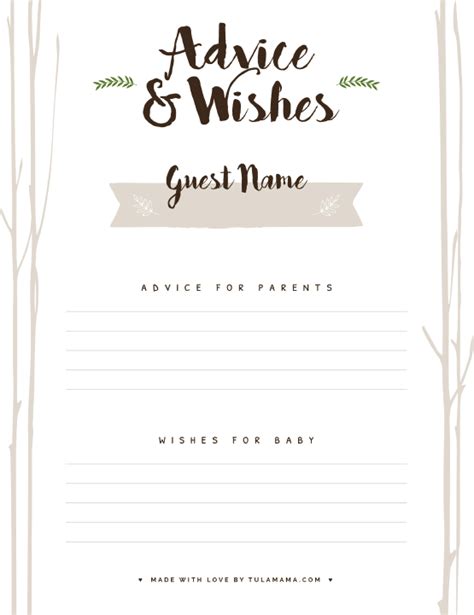 Just download the file of choice, print, cut and hand out at the shower. Free Wishes For Baby Printable - Tulamama