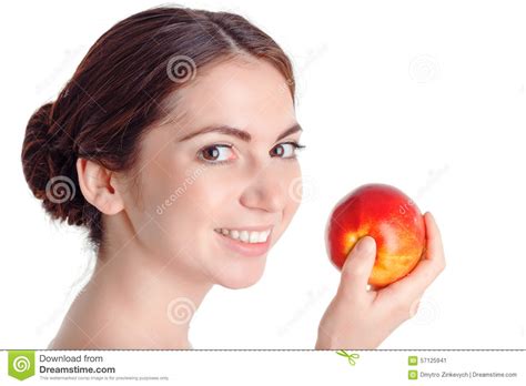 Pleasant Young Girl Apple Stock Image Image Of Inside 57125941