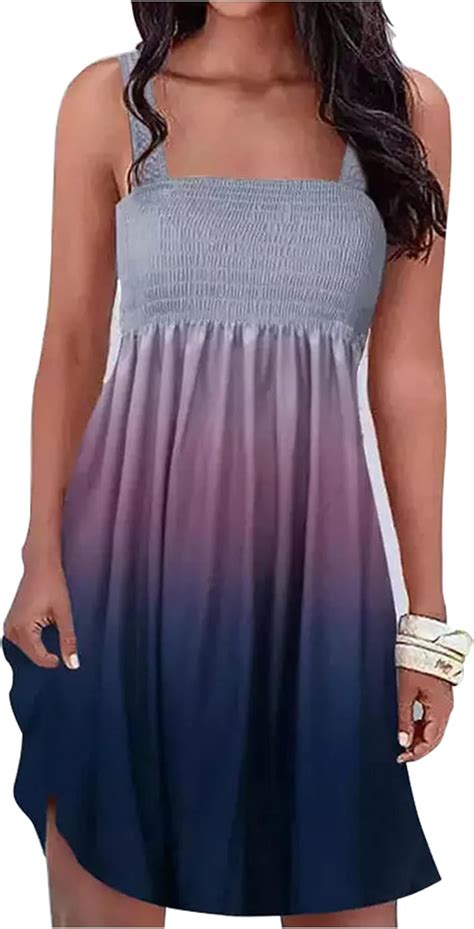 Chuntianran Gradient Smocked Sleeveless Mini Dress For Women Summer Beach Casual Dresses Cover
