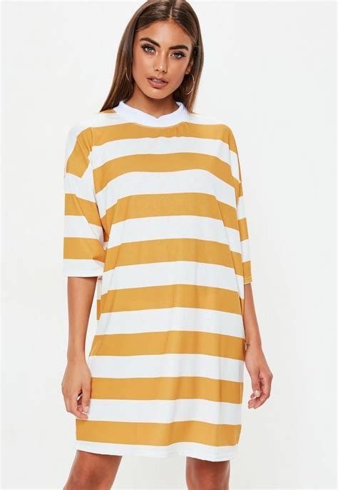 Mustard Stripe Oversized Tshirt Dress Mini Dress With Sleeves Latest