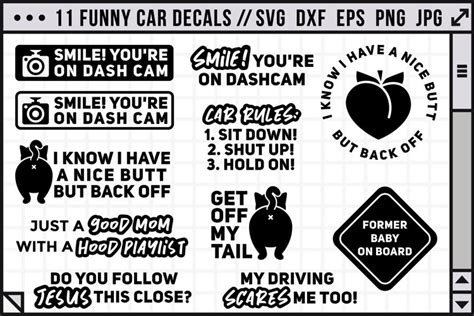 Funny car decals SVG | 11 car decal SVG files