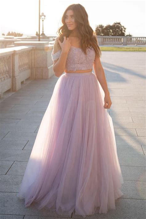 Two Piece Pink Long Prom Dress Prom Dresses Long Pink Prom Party