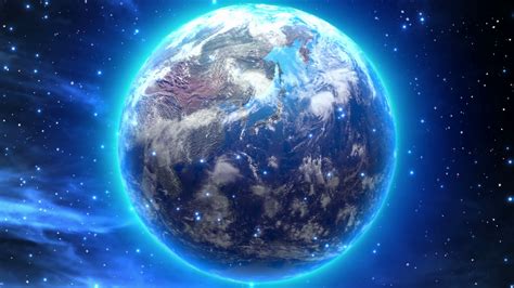 Rotating Dreamy Earth With Bright Blue Aura And Glow
