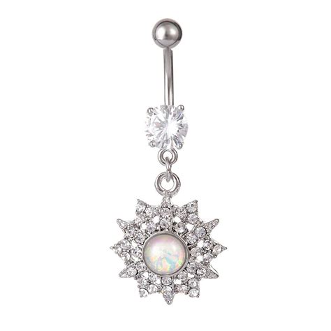 Top Flower Dangle Belly Button Ring Sexy Crystal Double Piercing Barbell Surgical Steel Navel