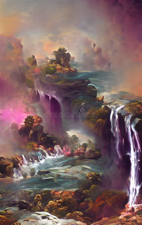 Fantasy Waterfall Abstract Digital Art Stock Illustration