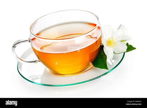 Jasmine Tea With Jasmine Herb Flower On White Background Stock Photo