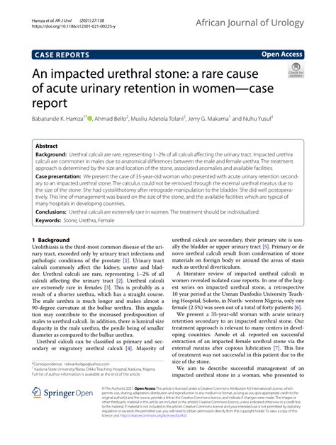 Pdf An Impacted Urethral Stone A Rare Cause Of Acute Urinary