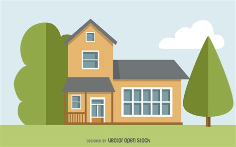 Two Story House Drawing Vector Download