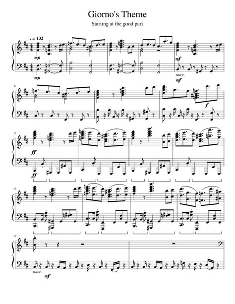Giornos Theme Sheet Music For Piano Solo