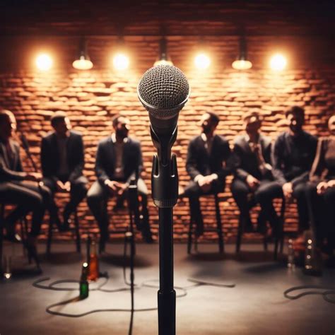 Premium Ai Image Stand Up Comedy Stage Microphone Background Brick