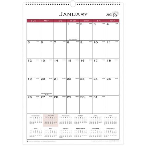 Blue Sky 2020 Monthly Wall Calendar 12 X 17 Classic Red