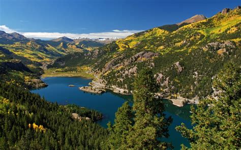 Wallpaper Mountains Lake Trees Wood Relief Landscape From Above