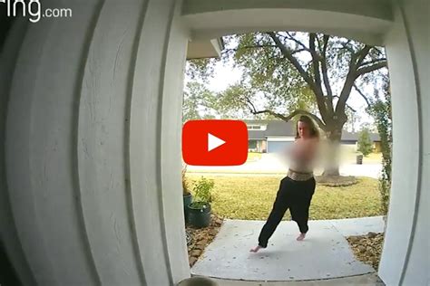 porch pirate loses her top while trying to steal package rare