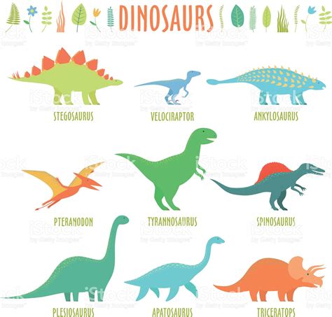 Dinosaurs Set Types Of Dinosaurs Isolated On White Stegosaurus