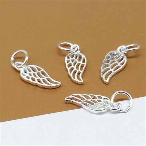 10 Sterling Silver Angel Wing Charms 925 Silver Angel Charms Etsy