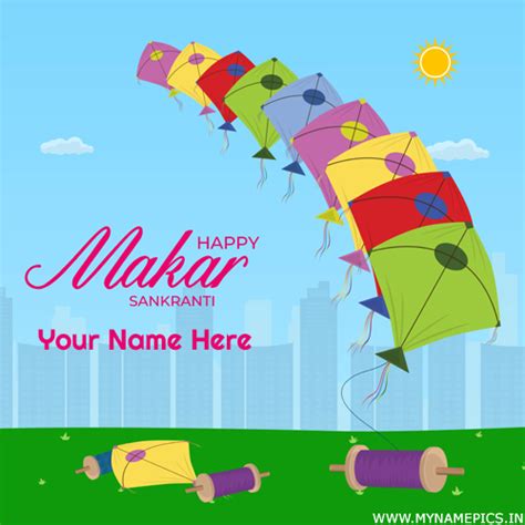 Colorful Kites Greeting For Uttarayan With Your Name