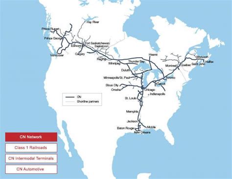 Cn Ferroviario Mapa Cn Rede Mapa Canadá