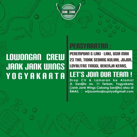 Maybe you would like to learn more about one of these? Lowongan Kerja Crew Restaurant di PT. Sayap Mulia Sejahtera (Jank Jank Wings cabang Yogyakarta ...